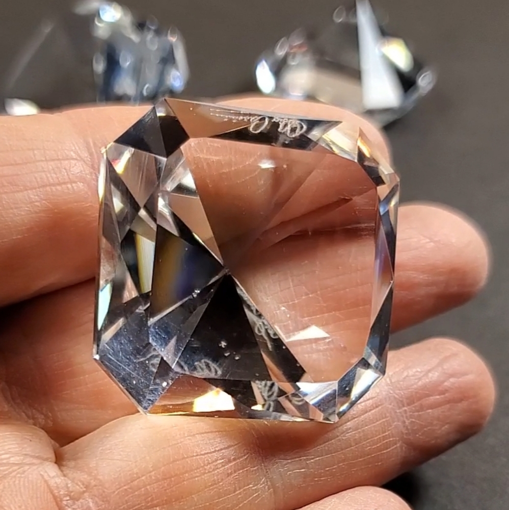 Five Large Square cut "diamond" crystal paperweights / decorations Oleg Cassini